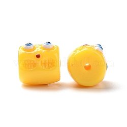 Halloween Opaque Resin Beads, Column with Monster Face, Gold, 13x12.5x14mm, Hole: 2mm