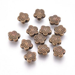 Tibetischer stil legierung perlen, Bleifrei und Nickel frei und Cadmiumfrei, Antik Bronze Farbe, Blume, ideal für Muttertagsgeschenke machen, ca. 7 mm lang, 7 mm breit, 2.5 mm dick, Bohrung: 1.5 mm