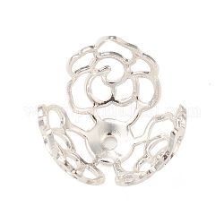 Messing Perle Kappen & Kegel Perlen, 3-Blütenblatt Blüte, Silber, 16x11.5 mm, Bohrung: 1.4 mm