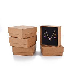 Karton Schmuck Set-Box, Für Ring, Ohrring, Halskette, mit Schwamm im Inneren, Viereck, Bräune, 7.6x7.6x3.2 cm, Innengröße: 6.9x6.9 cm, ohne Deckeldose: 7.2x7.2x3.1cm