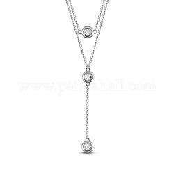 Многоярусные ожерелья Shegrace из стерлингового серебра с родиевым покрытием, с классом ааа кубического циркония и кабельными цепями, плоско-круглые, прозрачные, платина, 925 дюйм ~ 14.57 дюйма (17.32 см)