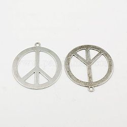 Tibetan Style Alloy Pendants, Peace Sign, Cadmium Free & Nickel Free & Lead Free, Antique Silver, 40x1mm, Hole: 3mm