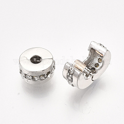 Fermoirs européens en alliage, Perles avec un grand trou   , avec strass, plat rond, platine, cristal, 10.5x6mm, Trou: 3mm