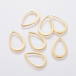 304 Stainless Steel Open Pendants, Teardrop, Real 24k Gold Plated, 17x11x1mm, Hole: 0.8mm