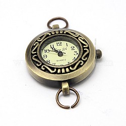 Alloy Watch Face Watch Head Watch Components, Flat Round, Antique Bronze, 28x34x7mm, Hole: 7mm