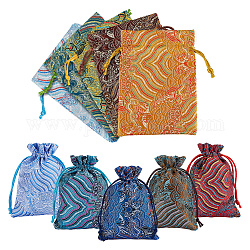 Nbeads 10pcs 10 styles pochettes en soie et brocart, sac de cordon, rectangle avec motif de vagues, couleur mixte, 13.7~14.2x10x0.1~0.4 cm, 1pc / style