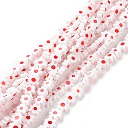 Chapelets de perle de millefiori en verre manuelles, fleur, rouge, 7.5~9x3mm, Trou: 1mm, Environ 55~57 pcs/chapelet, 15.55 pouce ~ 15.94 pouces (39.5 cm ~ 40.5 cm)