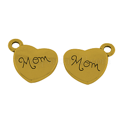 Mother's Day Theme, Tibetan Style Alloy Family Charms, Heart with Word Mom, Cadmium Free & Lead Free, Antique Golden, 13x15x3mm, Hole: 3mm