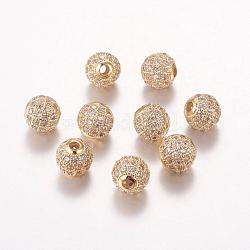 Perline in ottone zirconi, tondo, oro, 8mm, Foro: 1.5 mm