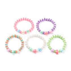 Bracelets enfants extensibles, avec des bonbons opaques de couleur unie acrylique et des perles de résine à rayures transparentes, couleur mixte, diamètre intérieur: 1-3/4 pouce (4.5 cm)