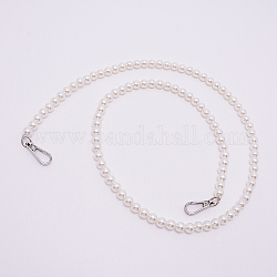White Acrylic Round Beads Bag Handles, with Zinc Alloy Swivel Clasps and Steel Wire, for Bag Replacement Accessories, Platinum, 100cm