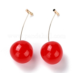 Lifelike Cherry Dangle Stud Earrings, Cute Fruit Drop Earrings for Girl Women, Light Gold, Red, 56mm, Pin: 0.6mm