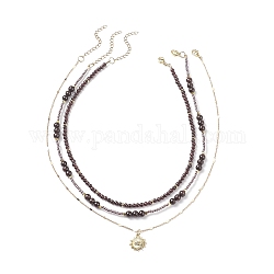 3 stücke 3 stil kristall strass pferdeauge anhänger halsketten set, Natürliche Granat- und synthetische Hämatit-Perlenketten für Frauen, golden, 15.28~17.91 Zoll (38.8~45.5 cm), 1pc / style
