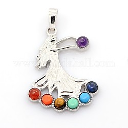 Vintage Chakra Jewelry Gemstone Pendants, with Alloy Findings, Dancer, Platinum, 37x28x4mm, Hole: 5x8mm