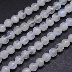 Natürliche runde Perlenstränge aus Regenbogenmondstein, Klasse AA, 6 mm, Bohrung: 1 mm, ca. 60~65 Stk. / Strang, 15.5 Zoll