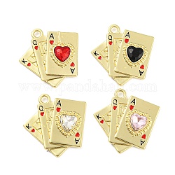 Lega con pendenti in smalto, ciondoli per carte da gioco, con vetro di colore misto, oro, 24x25x4mm, Foro: 2 mm