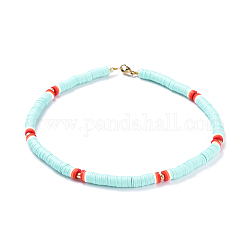 Handgemachte Polymer Clay heishi Perlen Halsketten, mit Abstandsperlen aus Messing und 304 Edelstahlzubehör, Licht Himmel blau, 14.1~14.3 Zoll (36~36.5 cm), 6 mm