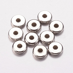 Perles en 304 acier inoxydable, plat rond, couleur inoxydable, 7x2mm, Trou: 2mm