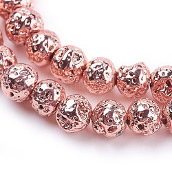 Fili di perle di roccia lavica naturale elettrodeposta, tondo, accidentato, placcato oro rosa, 4mm, Foro: 1 mm,circa90pcs/filo, 15.35 pollici (39 cm)