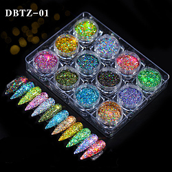 Пудра блестки блестки ногтей, украшения для маникюра, diy sparkly paillette советы ногтей, разноцветные, 12.5x9.5см, 1g / коробка, 12box / комплект