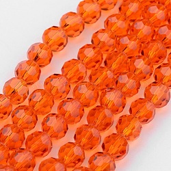 Transparent Glass Bead Strands, Imitate Austrian Crystal, Faceted(32 Facets), Round, Orange Red, 8mm, Hole: 1mm, about 70~72pcs/strand, 20~21 inch