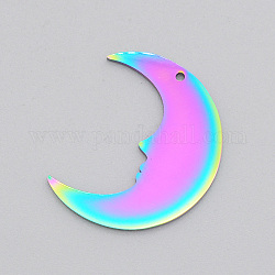Ion Plating(IP) 201 Stainless Steel Pendants, Laser Cut, Moon, Rainbow Color, 24x19.5x1mm, Hole: 1mm