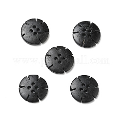 4-Hole Dyed Natural Coconut Buttons, Flower, Black, 19.5x3.5mm, Hole: 1.8mm