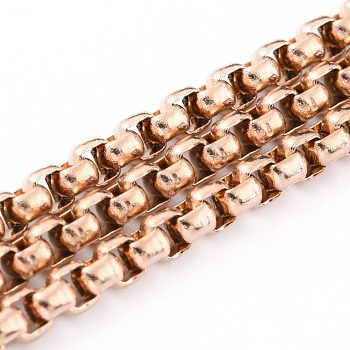 Vacuum Plating 304 Stainless Steel Box Chains, Unwelded, with Spool, Rose Gold, 3x3x1.5mm, 32.8 Feet(10m)/roll