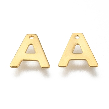 304 Stainless Steel Charms, Letter.A, Golden, 11x10x0.8mm, Hole: 1mm