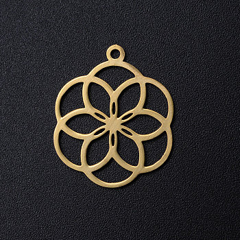 201 Edelstahl filigranen Charme, Samen des Lebens / heilige Geometrie, golden, 22.5x18.5x1 mm, Bohrung: 1.5 mm