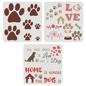 FINGERINSPIRE 3 Pcs Dog Paw Print Stencils 30x30cm Trail of Paw Prints Stencil Love Dog Home Templates Reusable Large Drawing Vinyl Stencil for Painting on Wood Wall Home Decor Supplies DIY-WH0172-737