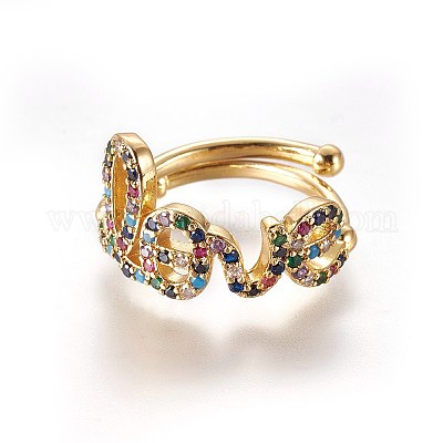 Einstellbare messing micro pave zirkonia fingerringe&nbsp;LS-RJEW-L086-04G-1