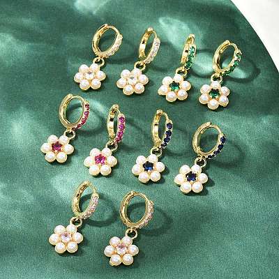 Латунные микро проложить серьги обруча кубического циркония EJEW-S277-13G-1