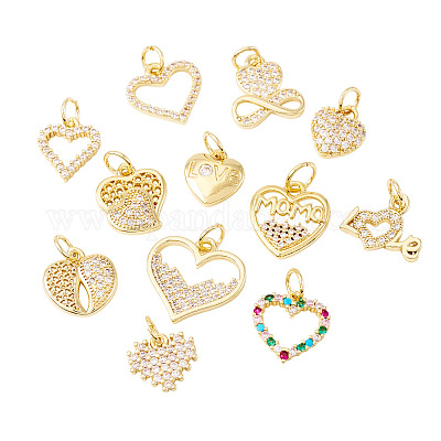 12 шт. 12 стиля латунные подвески с микропаве и кубическим цирконием KK-TA0002-31-1