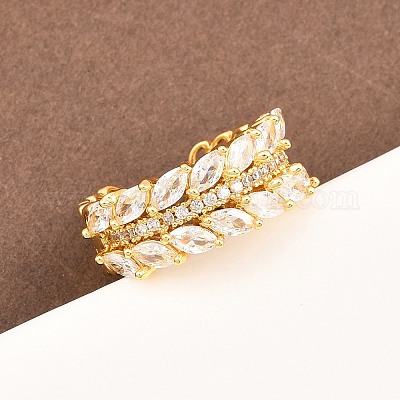 Манжеты из латуни с микро паве кубический цирконий для женщин RJEW-Z113-49G-1