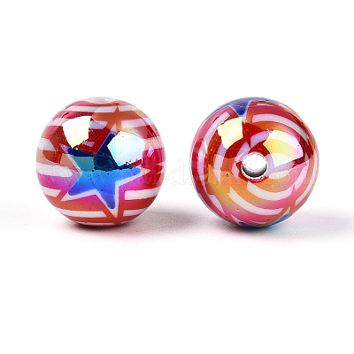 Непрозрачные акриловые бусины с принтом на тему Дня независимости MACR-T048-10B-1