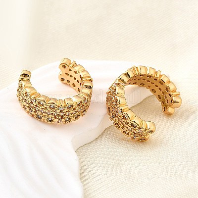 Латунные серьги-манжеты из прозрачного кубического циркония EJEW-F370-38C-G-1