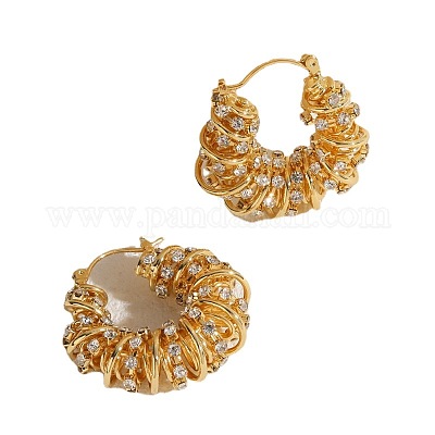 Серьги-кольца с микропаве из прозрачных кубических цирконий из латуни FS-WGBB4E9-01-1