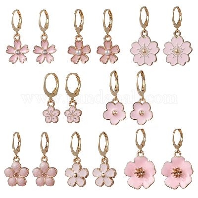 8 пара серег с цветком из сплава и кристаллами горного хрусталя EJEW-JE06666-1