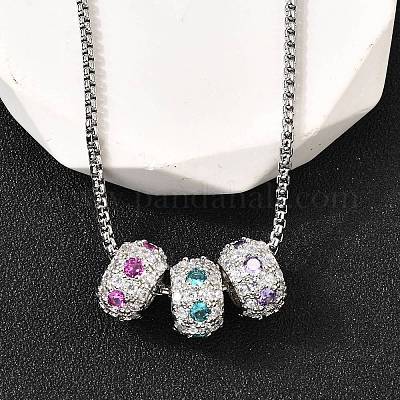 Латунный микропаве разноцветный кубический цирконий 3 рондель подвеска коробка цепочка ожерелья NJEW-K287-03P-1