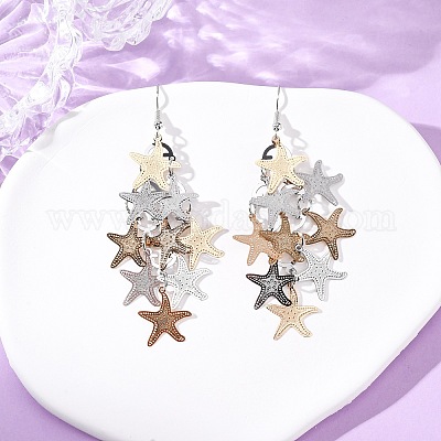 Серьги-подвески в виде морских звезд из нержавеющей стали 430 EJEW-A137-11M-1