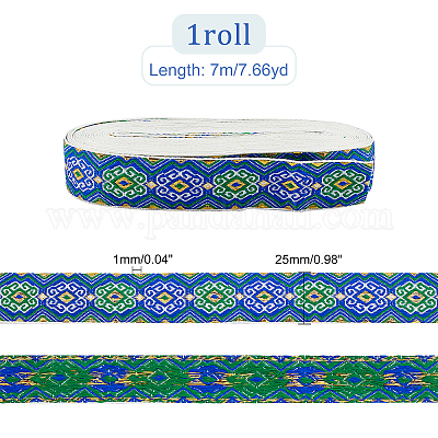 Blue 1/2 inch Hearts Jacquard Ribbon, Fringe