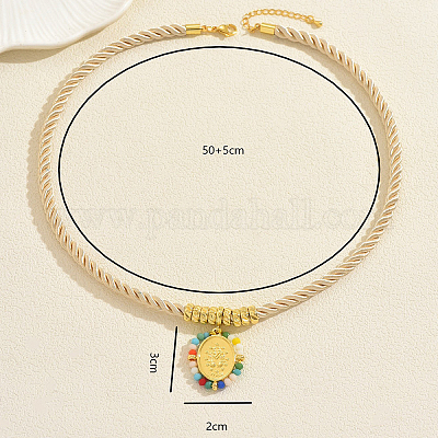 Ожерелья из плетеной латунной веревки в стиле богемы с подвесками в форме овала и натуральными камнями для повседневной носки во время отпуска UJ3910-1