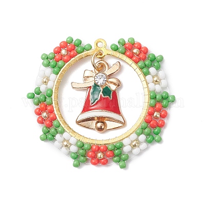 Рождественский венок ручной работы из стеклянного бисера с подвесками в виде рождественских колокольчиков PALLOY-MZ01068-1