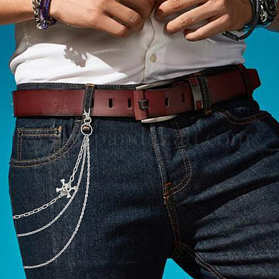 Ремни из нержавеющей стали 304 с однослойной цепью и черепом для джинсовых брюк HJEW-DR00159-1