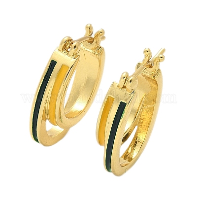 Двухслойные овальные серьги-кольца с эмалью из латуни EJEW-S252-03D-G-1