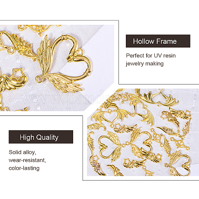 Resin Jewelry Open Back Bezels, Angle Wings, Gold Color, Hollow