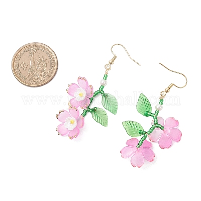 Серьги с подвесками из акрилового цветка EJEW-MZ00588-01-1