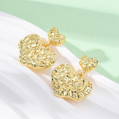 Кованые латунные серьги-гвоздики в форме сердца EJEW-R025-23G-1