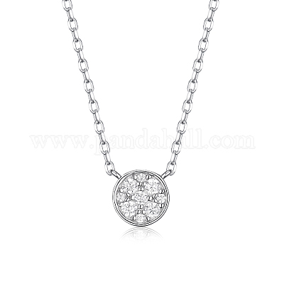 Ожерелья с плоским круглым кулоном из стерлингового серебра с микропаве из прозрачных кубических цирконий RC3582-2-1
